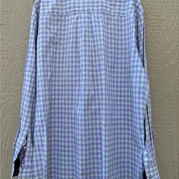 Alan Flusser Blue and White Dress Shirt with Classic Gingham Pattern - Picture 7 of 10